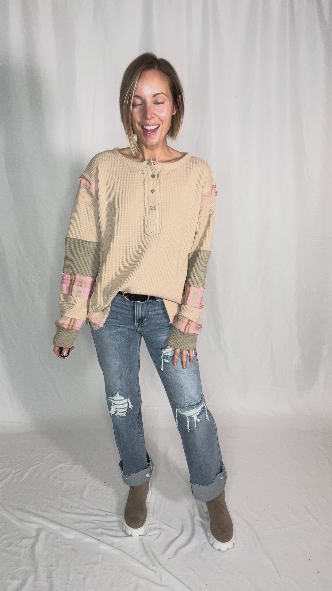 Sayler Waffle Patchwork Henley Pullover