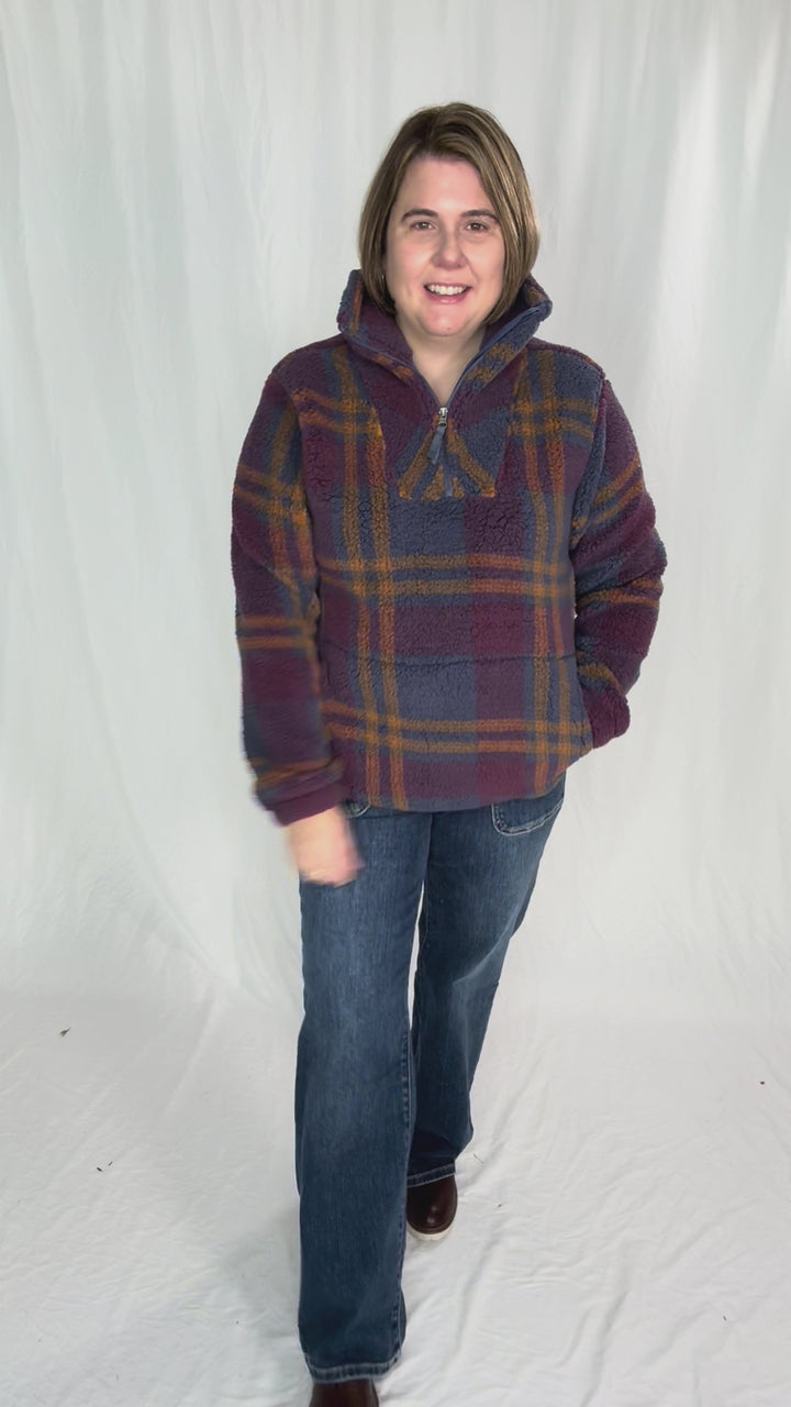Ainsley Plush Sherpa Pullover- NIGHTSHADOW PLAID