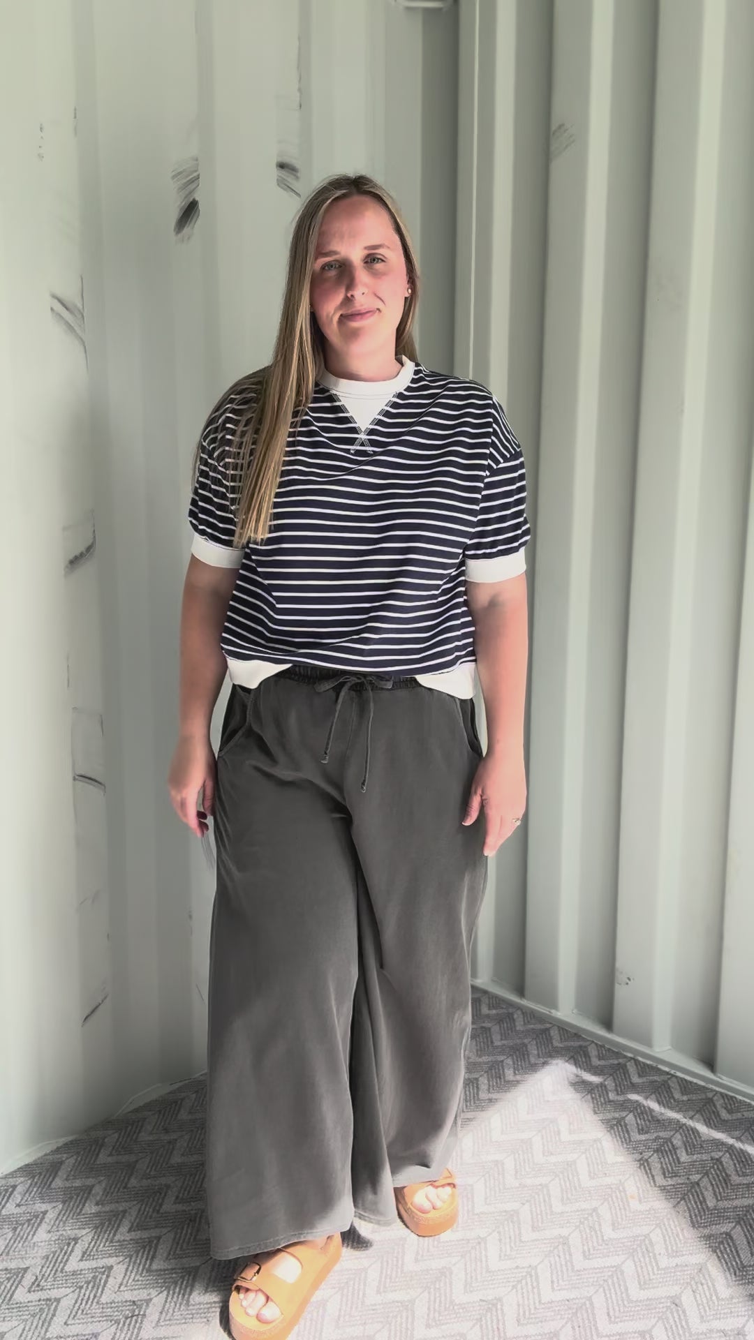 Solana Washed French Terry Wide Leg Pant- BLACK