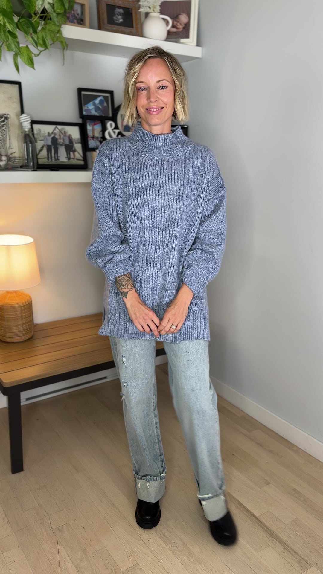 Forage Mockneck Oversized Sweater- WASHED BLUE