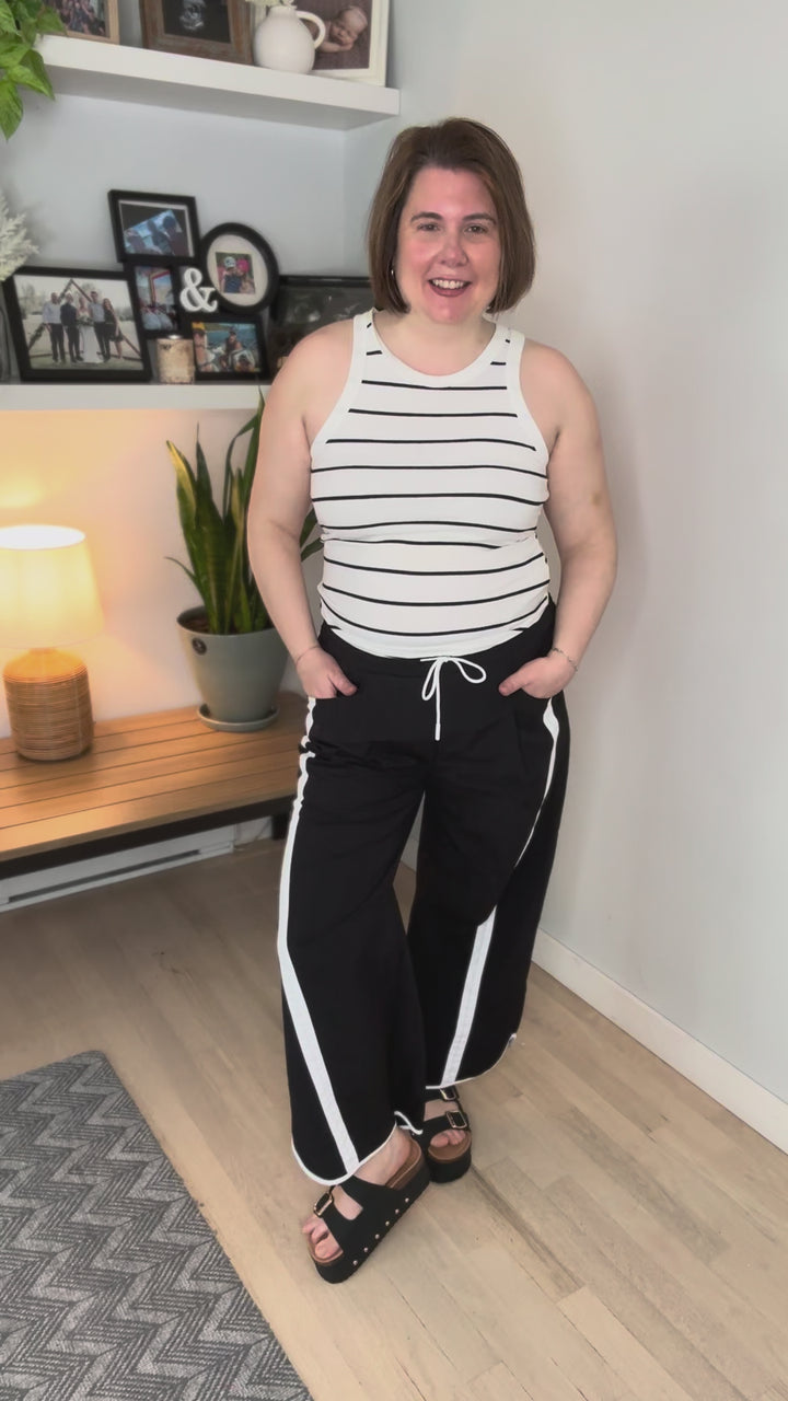 Ronda Windbreaker Barrel Jogger- BLACK/WHITE