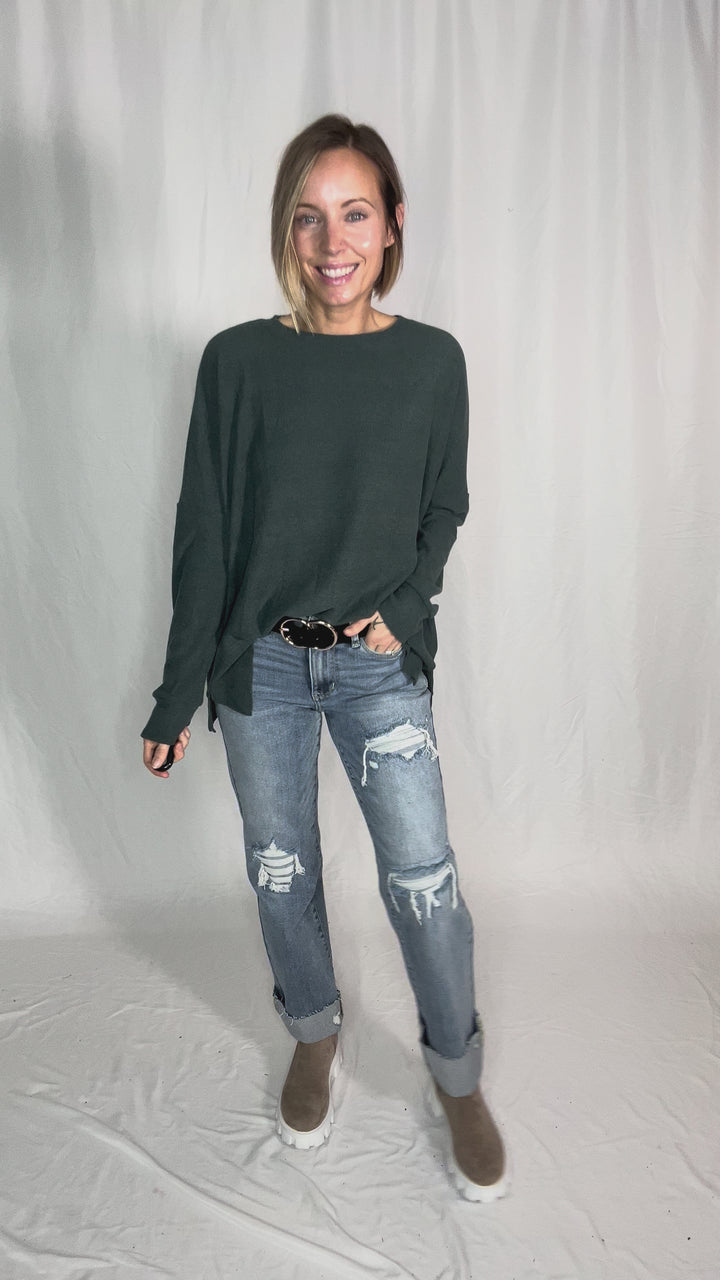 Nolen Soft Touch Ribbed Pullover- TEAL GREEN