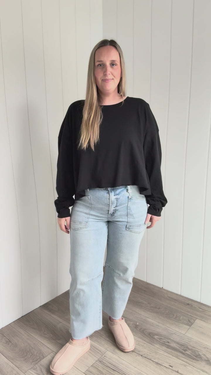 Tilley Cotton Slub Open Back Long Sleeve- BLACK