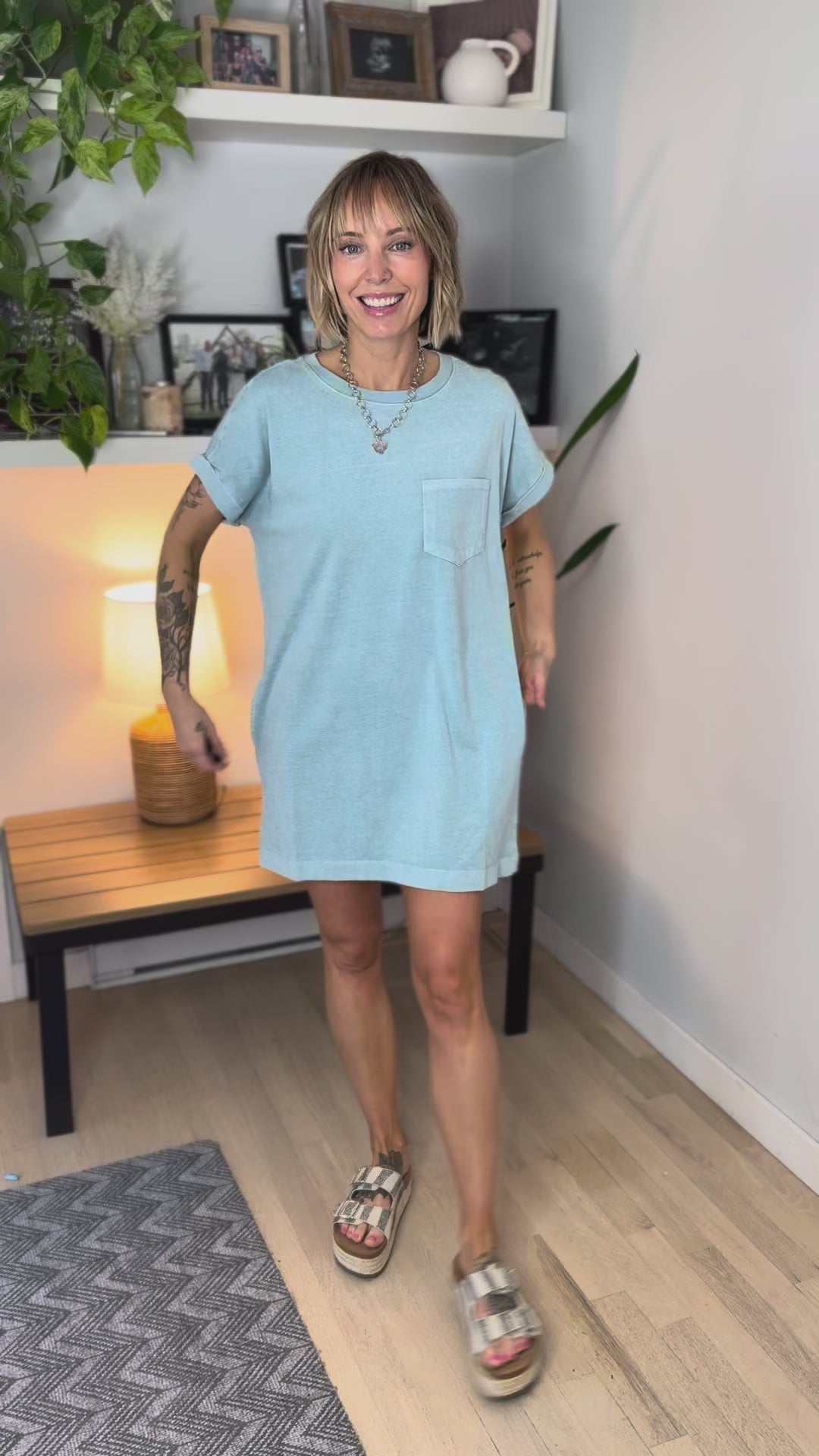Scout Washed Cotton T-Shirt Dress- DUSTY TEAL