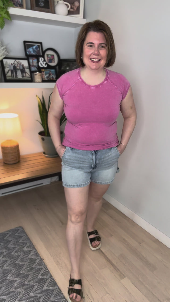 Zayla Washed Stretch Cotton Tee- FUCHSIA-FINAL SALE