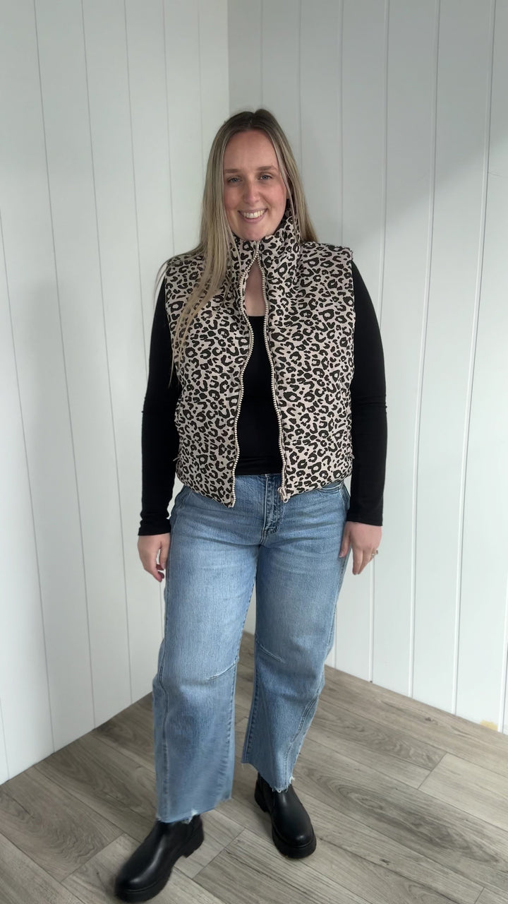 Zoey Leopard Print Vest- KHAKI