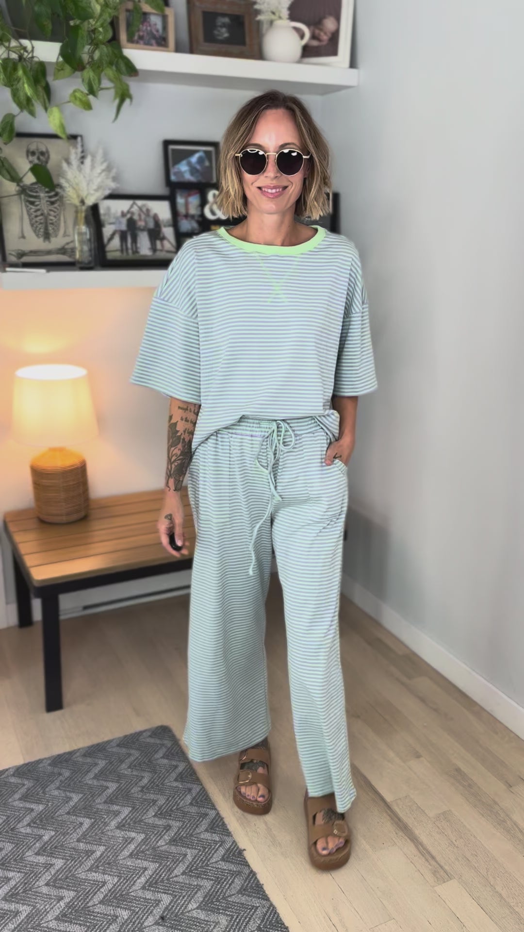 Anahi Striped Stretch Cotton Top and Pants Set- MINT/LILAC
