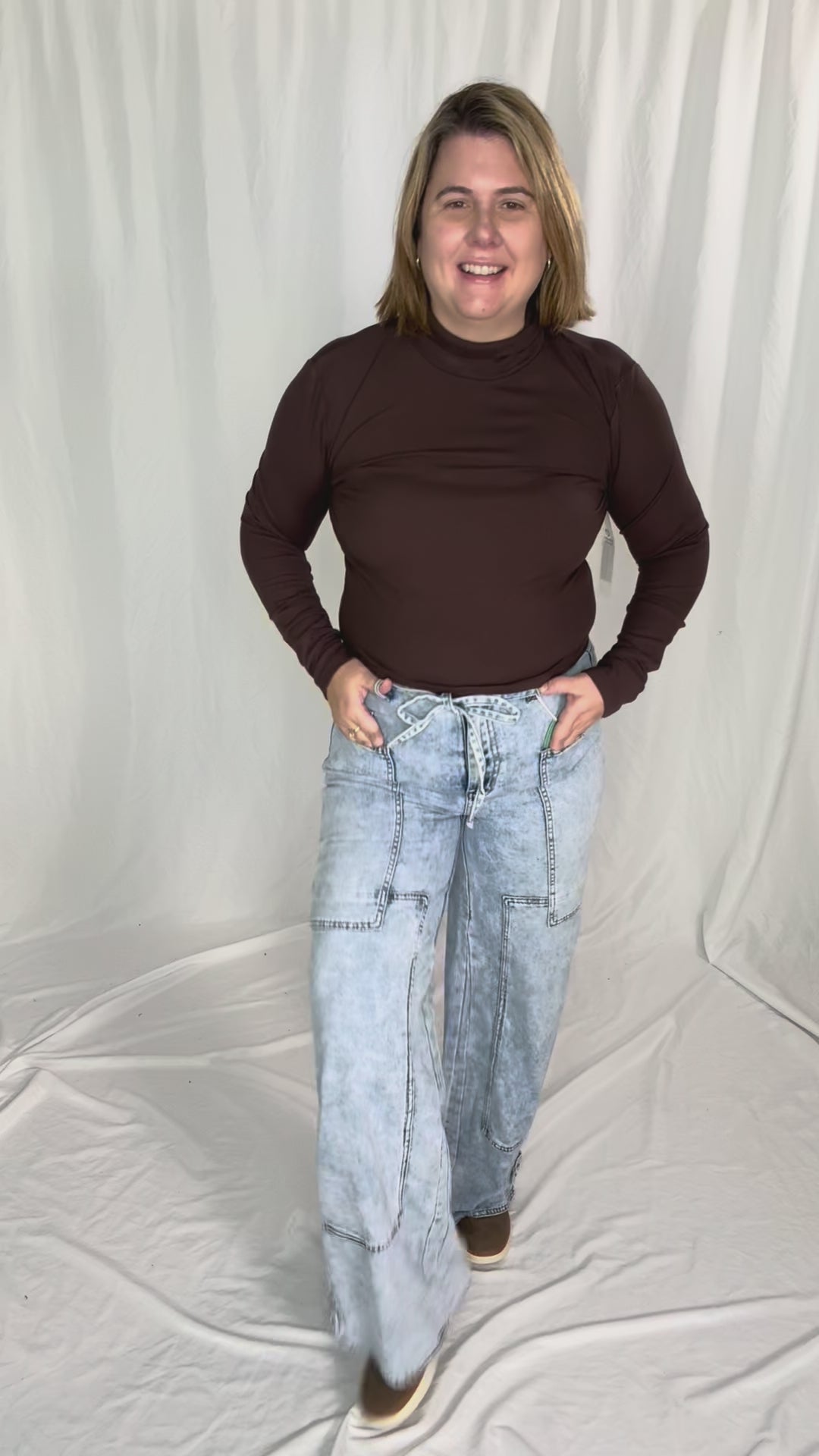 MONO B Linley Ribbed Mock Neck- ESPRESSO