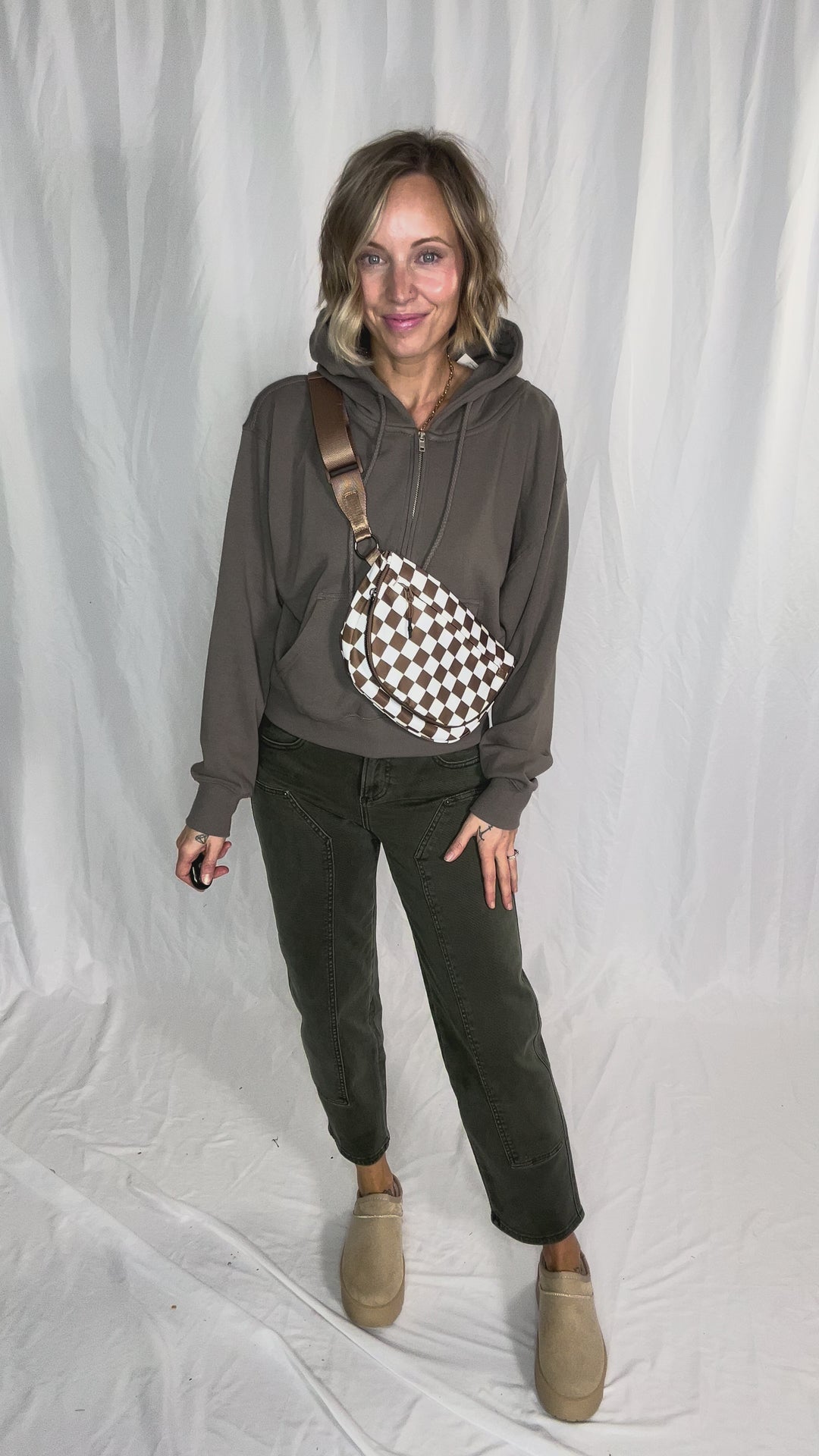 Jaxx 1/2 Zip Hoodie- FOSSIL