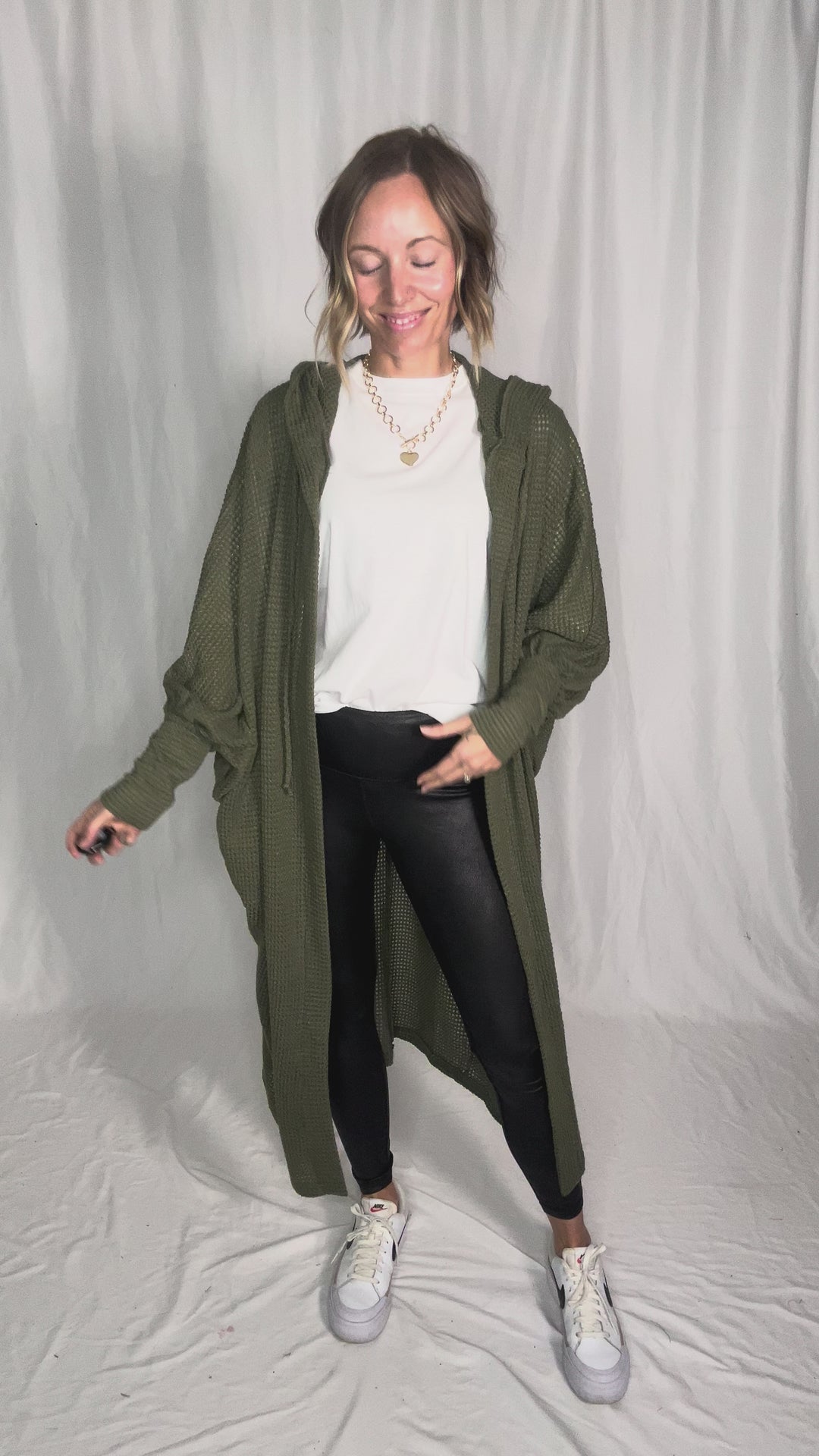 Myah Waffle Duster Cardigan- DARK OLIVE