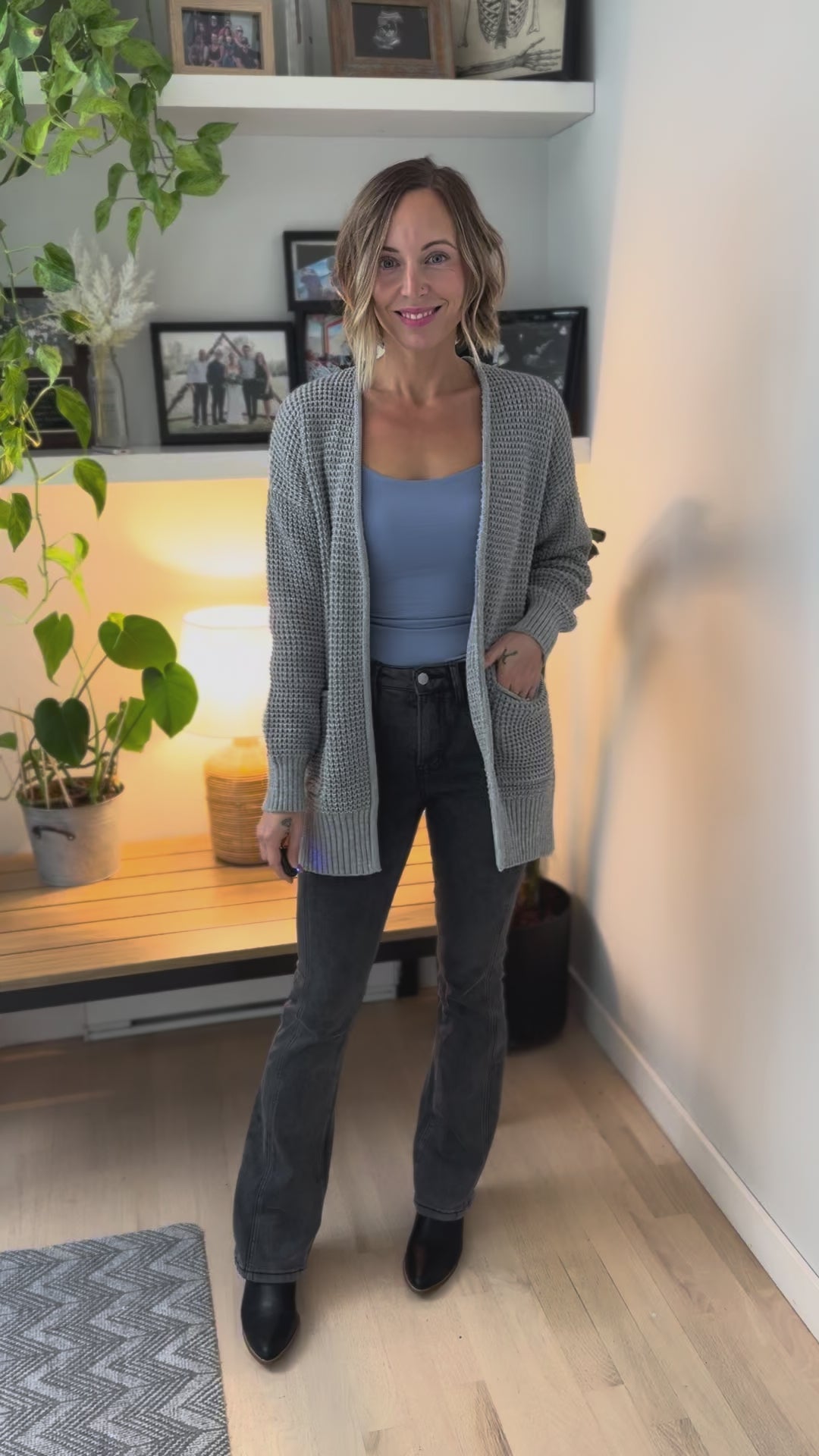 Marley Waffle Cardigan- HEATHER GREY