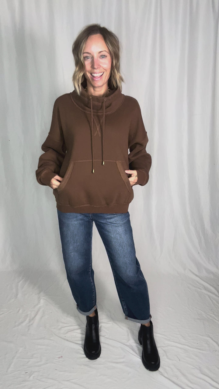 Flow Cowl Neck Fleece Pullover- MOCHA