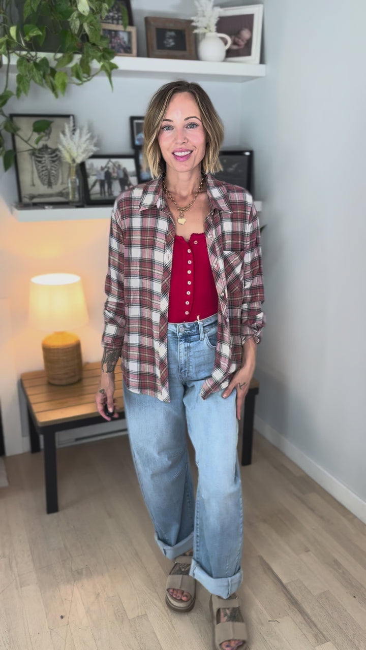 Edith Plaid Flannel Shirt- ROSEWOOD