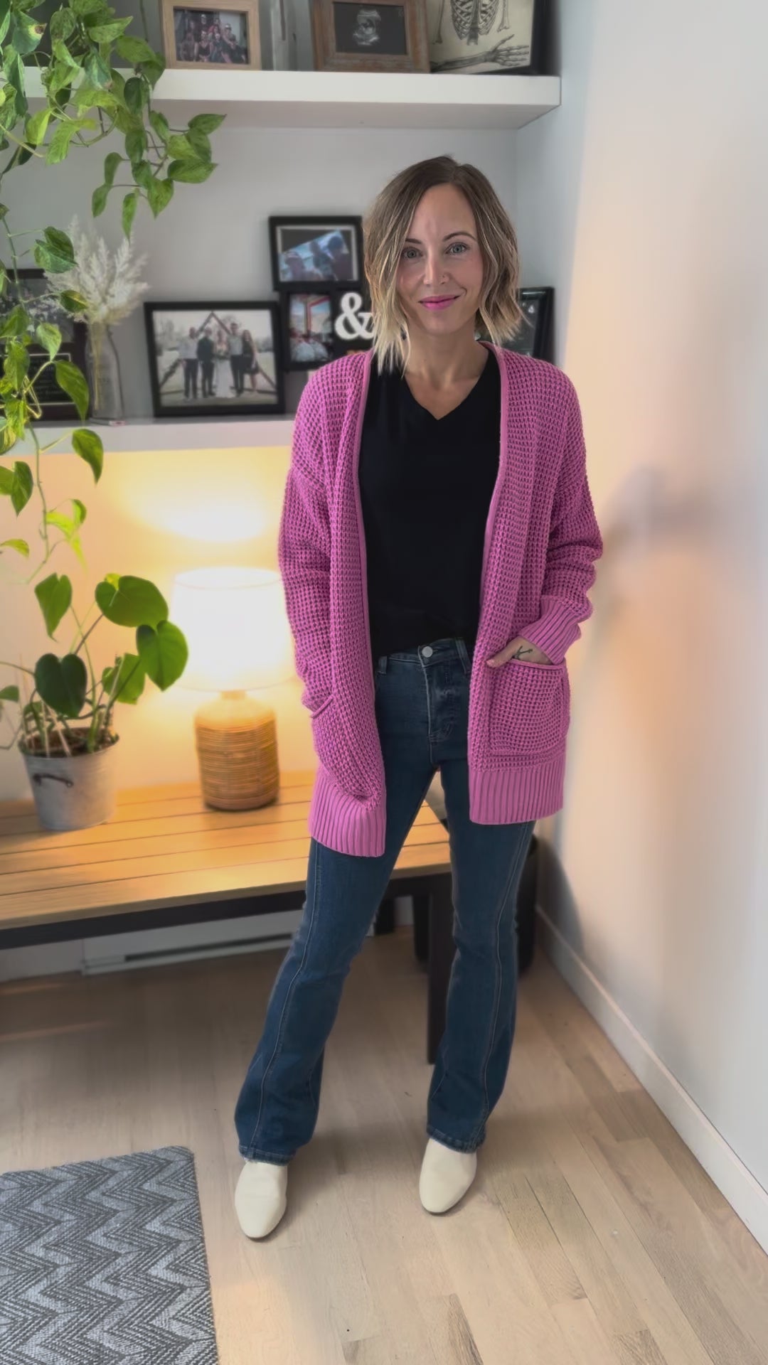 Marley Waffle Cardigan- CANDY PINK