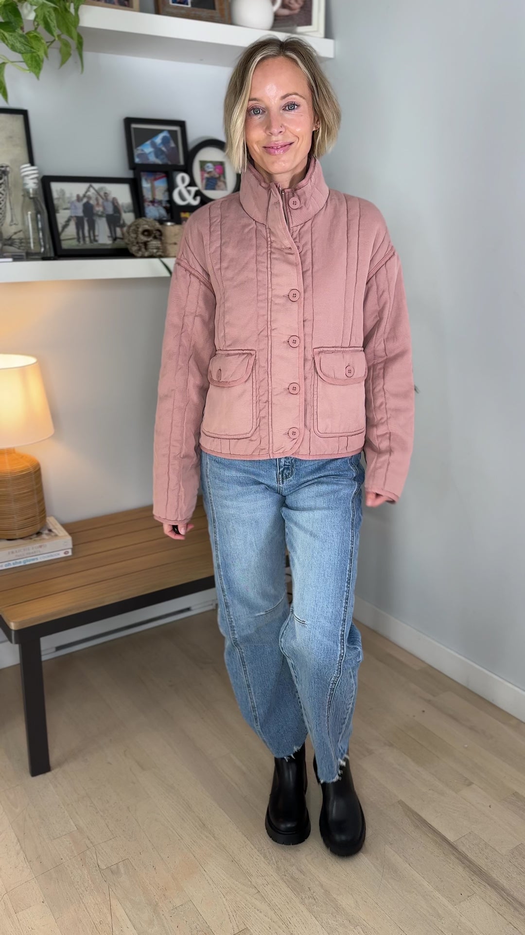 Baylor Mineral Washed Quilted Jacket- DUSTY PINK