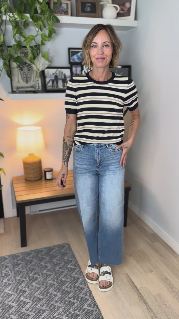 Dockside Classic Short Sleeve Sweater Top- NAVY