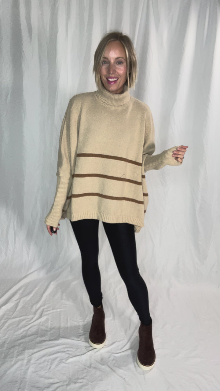 Effie Turtleneck Knit Sweater- LIGHT TAUPE