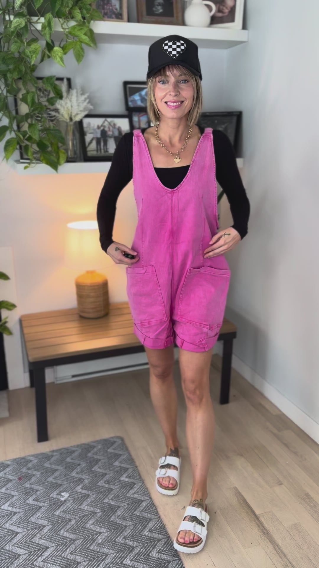 Selene Short Overalls- HOT PINK
