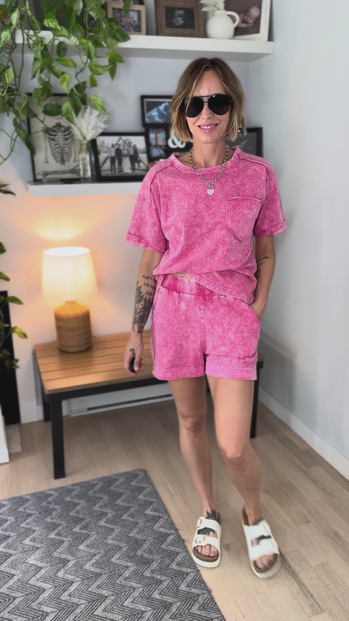 Toro Washed Cotton Shorts Set- PINK
