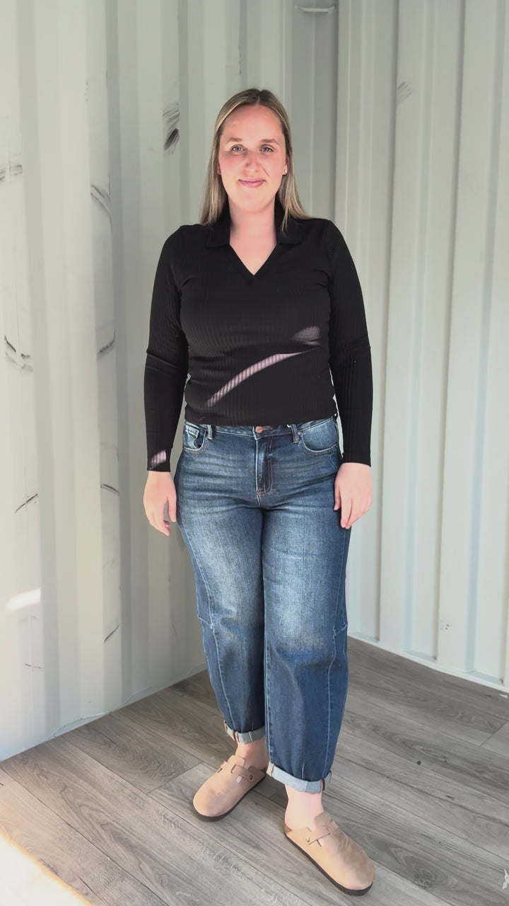 Only Daisy Long Sleeve Collar Top- BLACK