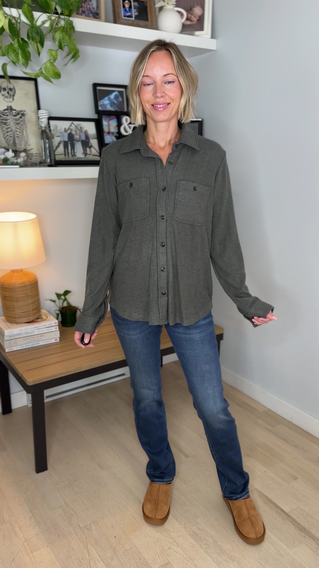 Arabella Plaid Button Up Shacket- DARK OLIVE
