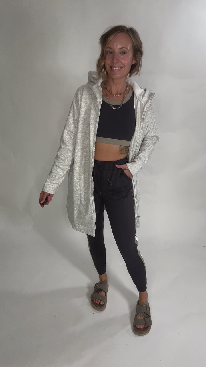MONO B Nelly Longline Zip-Up Jacket With Hood- TWO TONE GREY-FINAL SALE