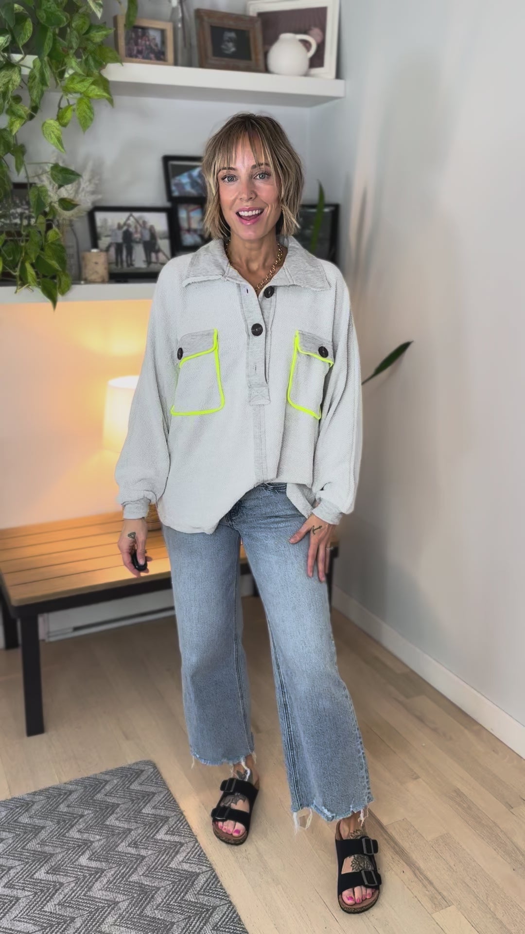 Milla French Terry Henley Pullover- GREY/YELLOW-FINAL SALE *L*