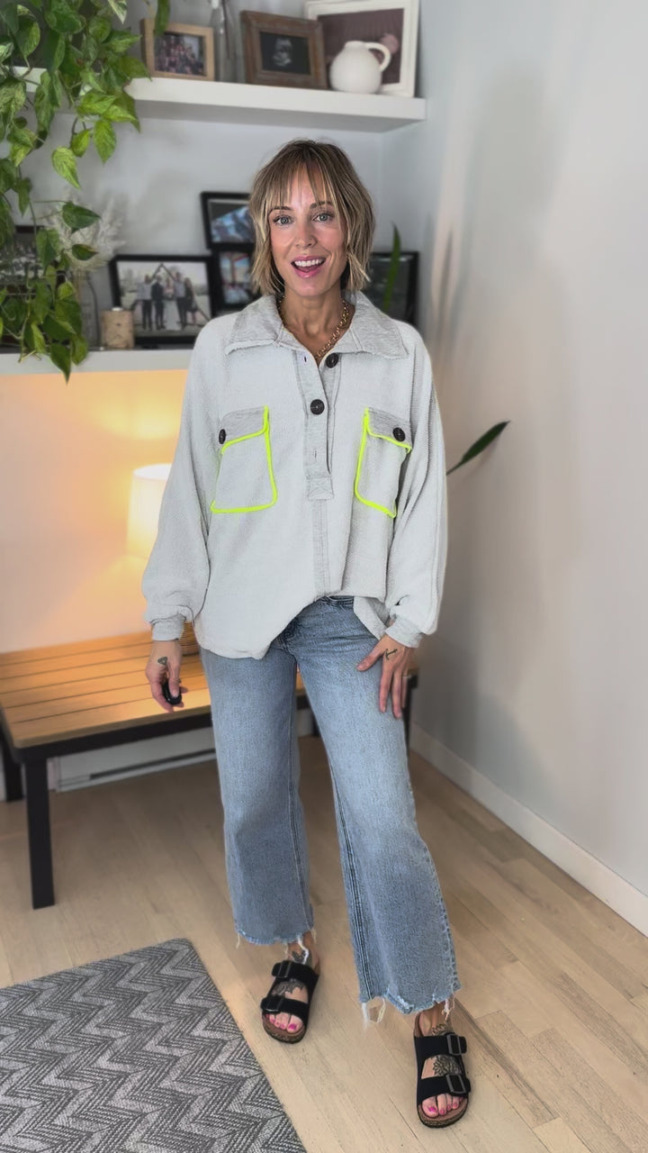 Milla French Terry Henley Pullover- GREY/YELLOW-FINAL SALE *L*
