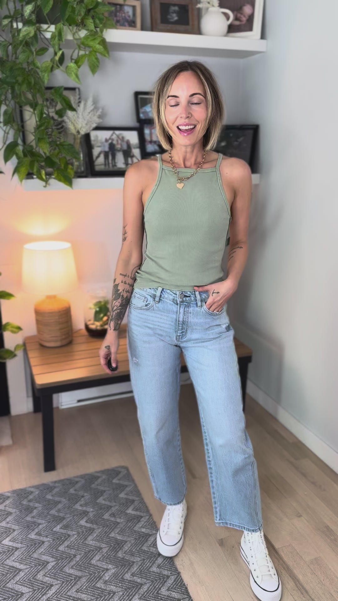 Virelle Washed Halter Tank- SAGE GREEN
