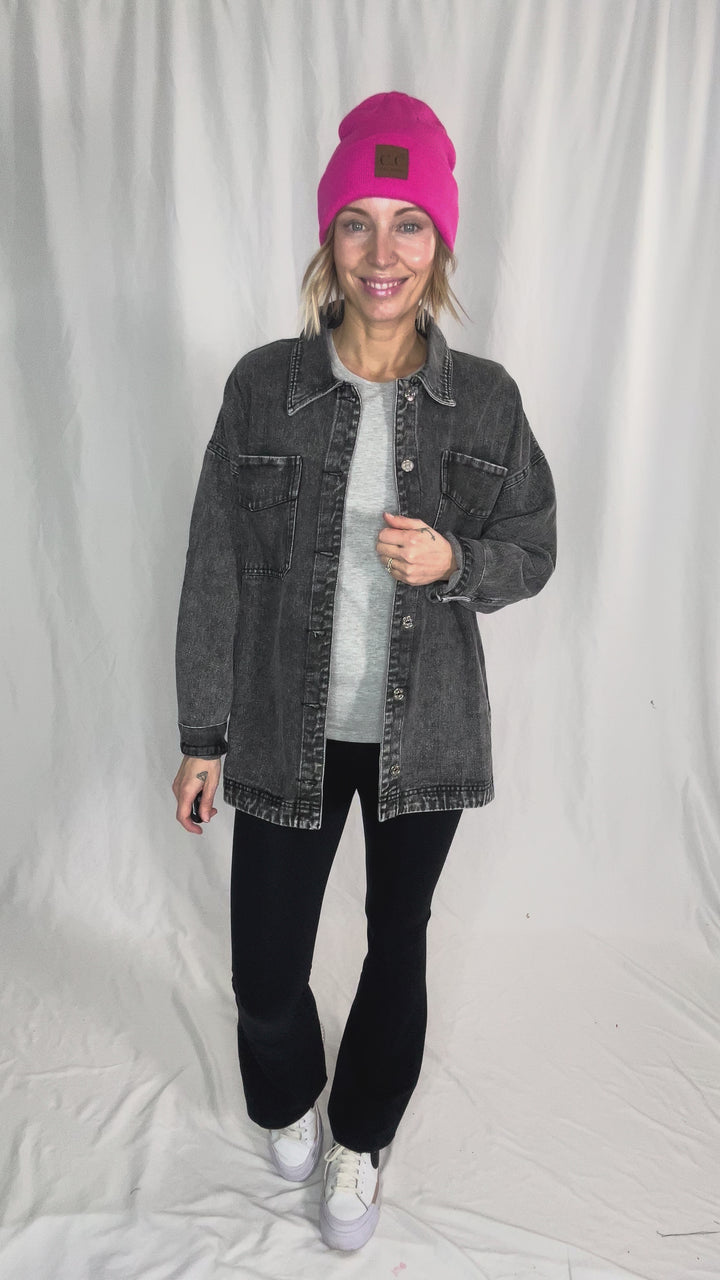 Nikki Button Down Denim Jacket- WASHED BLACK