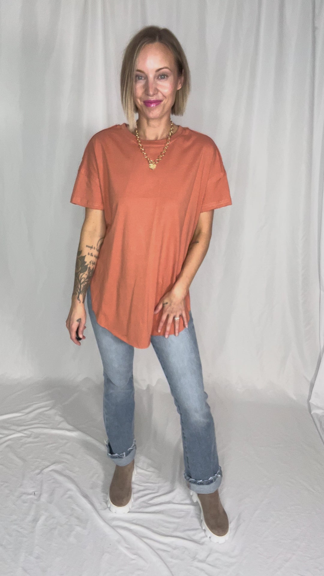 Joey Washed Cotton Boyfriend Tee- RUST