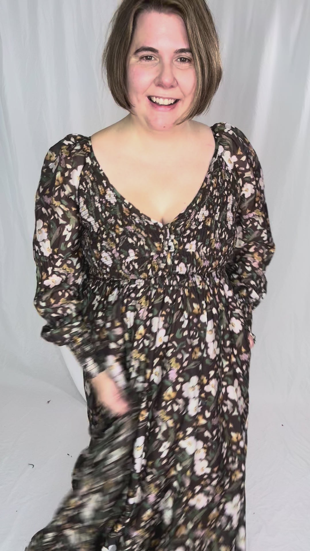 Kora Smocked Floral Maxi- MOCHA