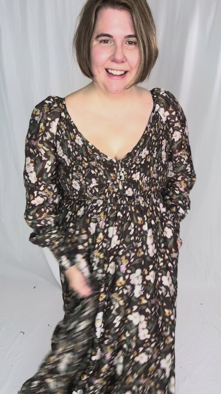 Kora Smocked Floral Maxi- MOCHA