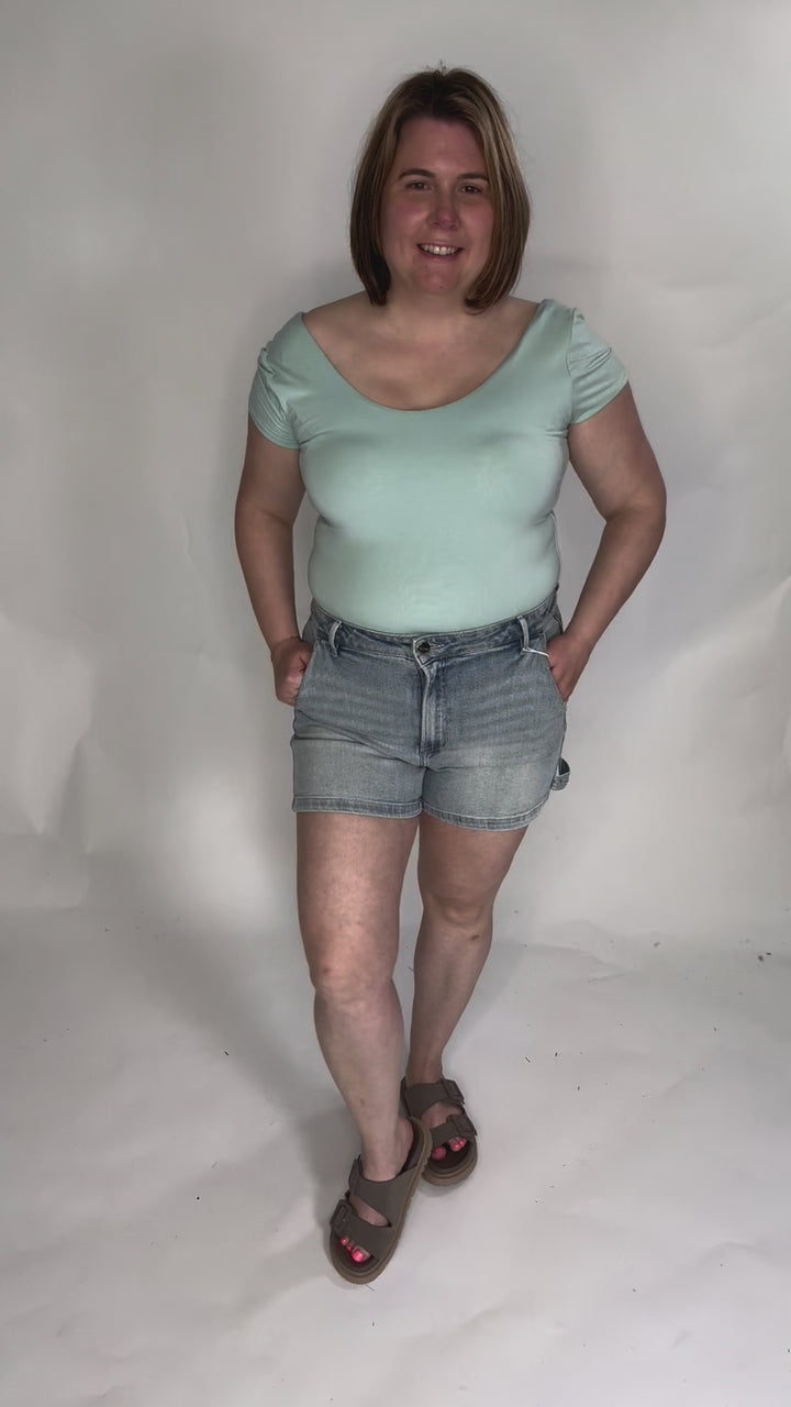 Lucy Scoop Neck Cap Sleeve Jersey Tee- SEAFOAM-FINAL SALE