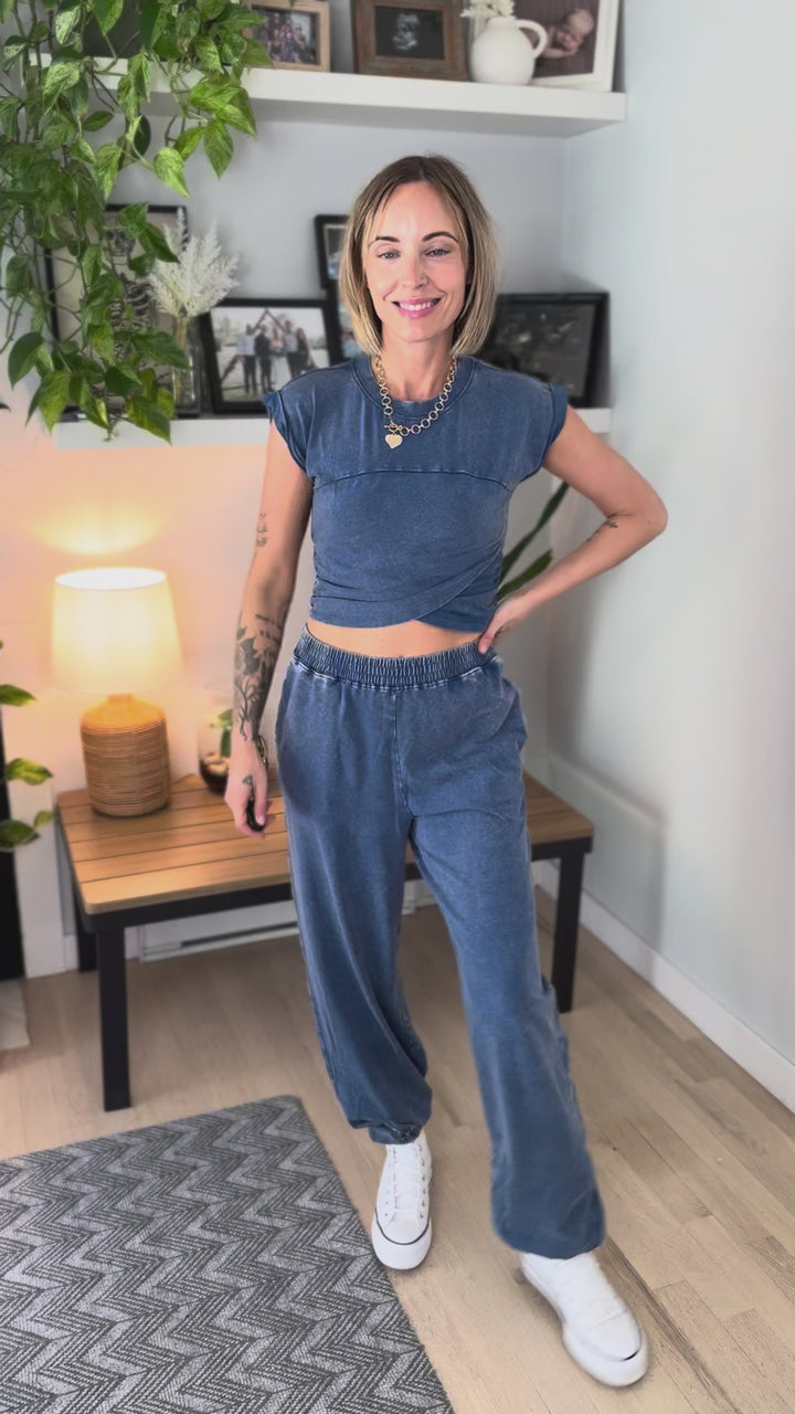 Maude Washed Stretch Cotton Set- NAVY