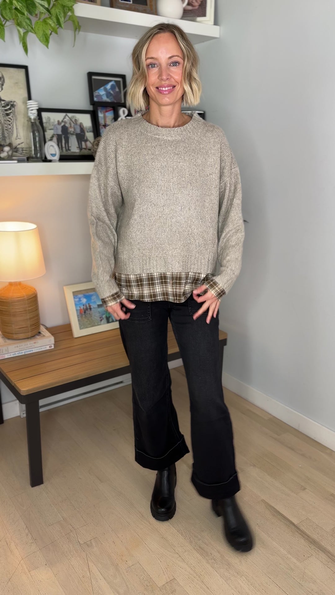 Easton Faux Layered Look Sweater- TAUPE