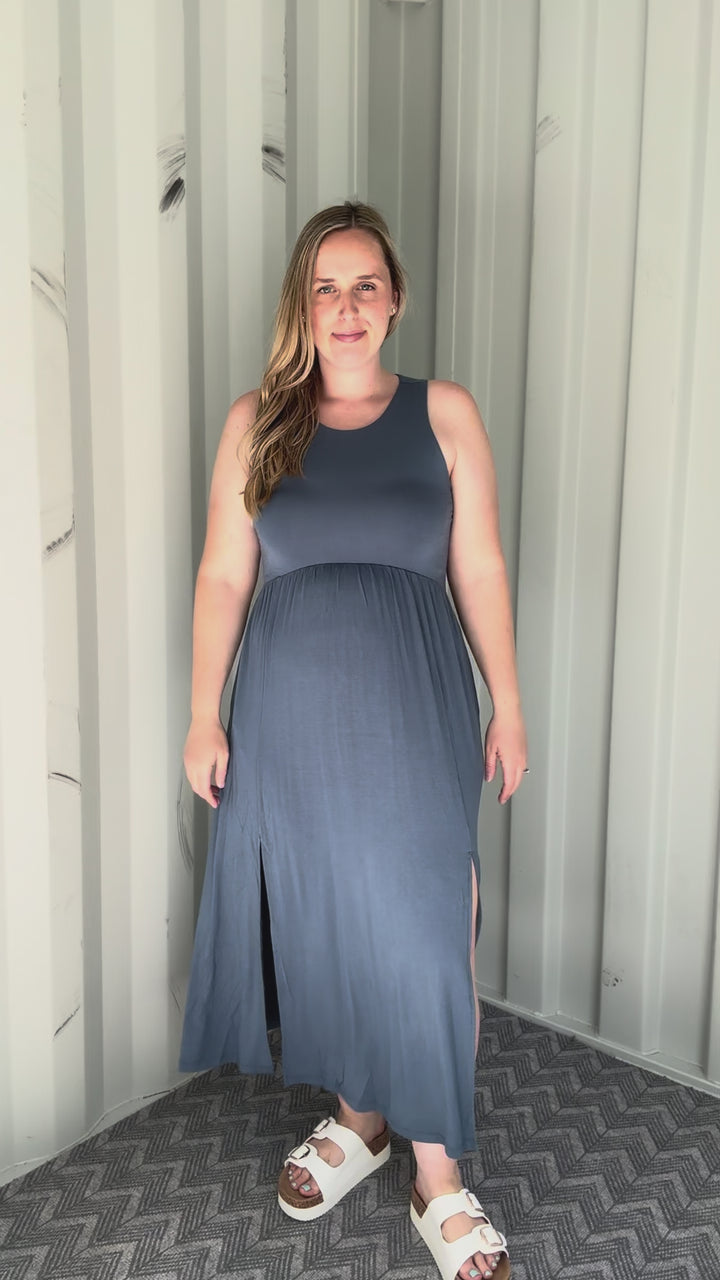 Beverly Side Slit Midi Dress- SLATE