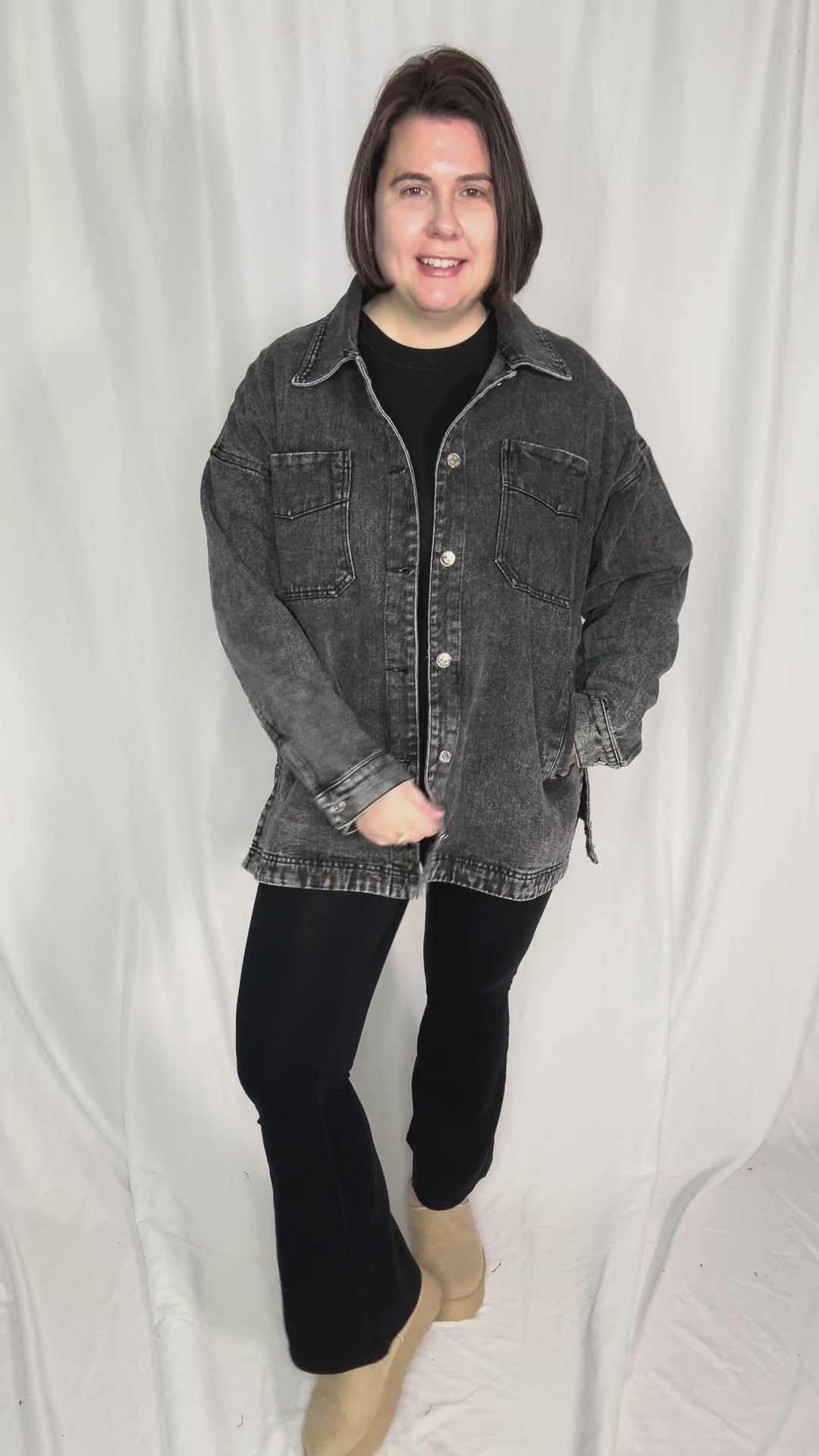 Nikki Button Down Denim Jacket- WASHED BLACK