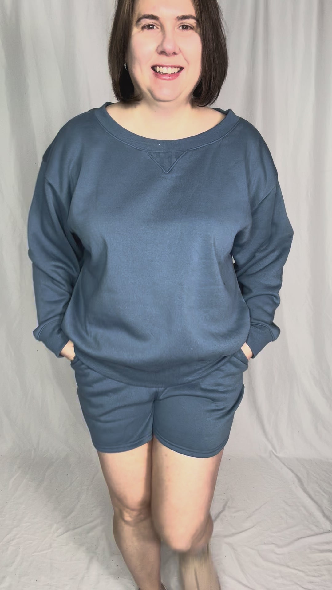 Chill Fleece Shorts Sweat Set- HEATHER GREY- DUSTY BLUE