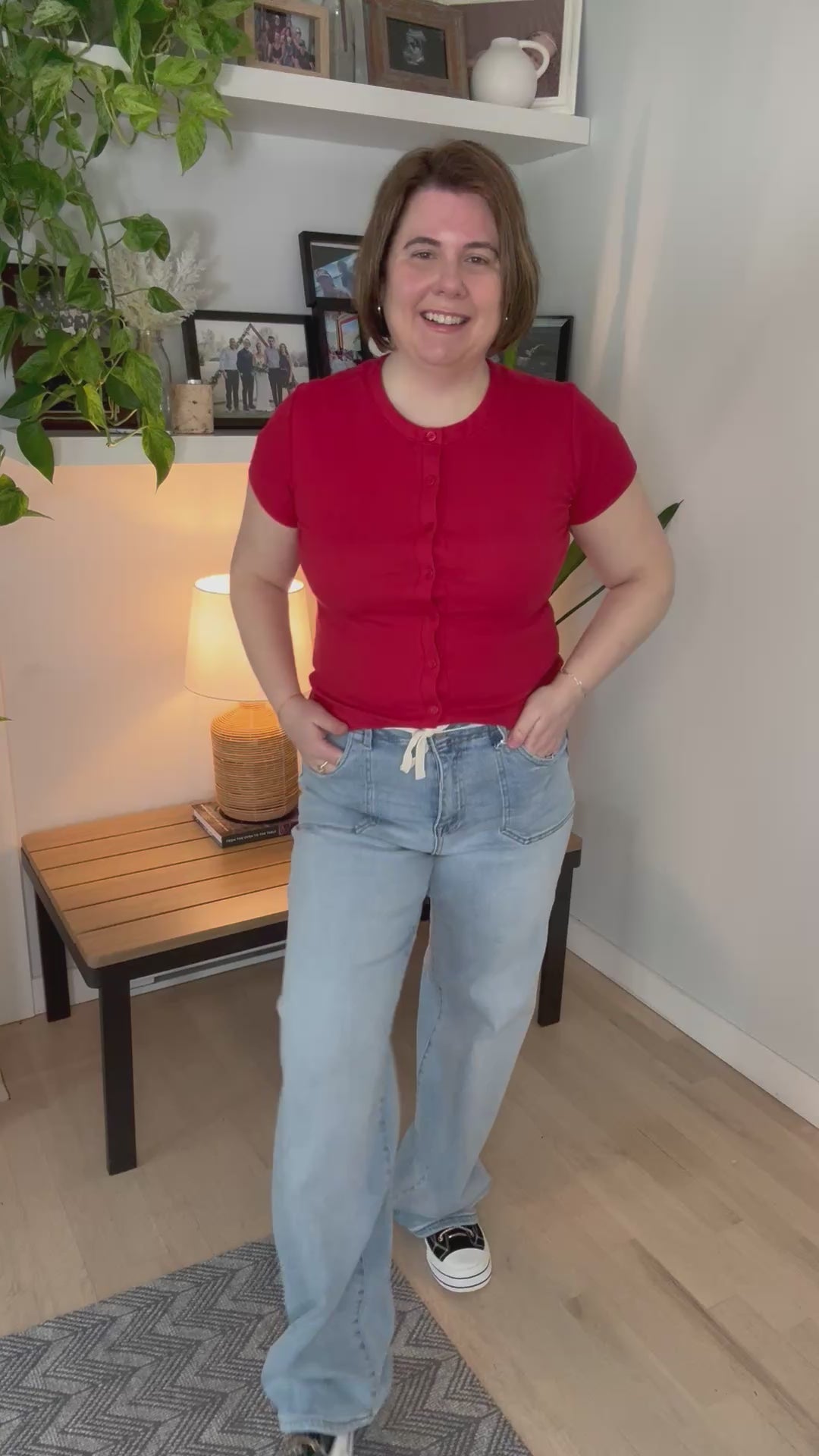 Vanta Ribbed Button Down Short Sleeve- RED-FINAL SALE