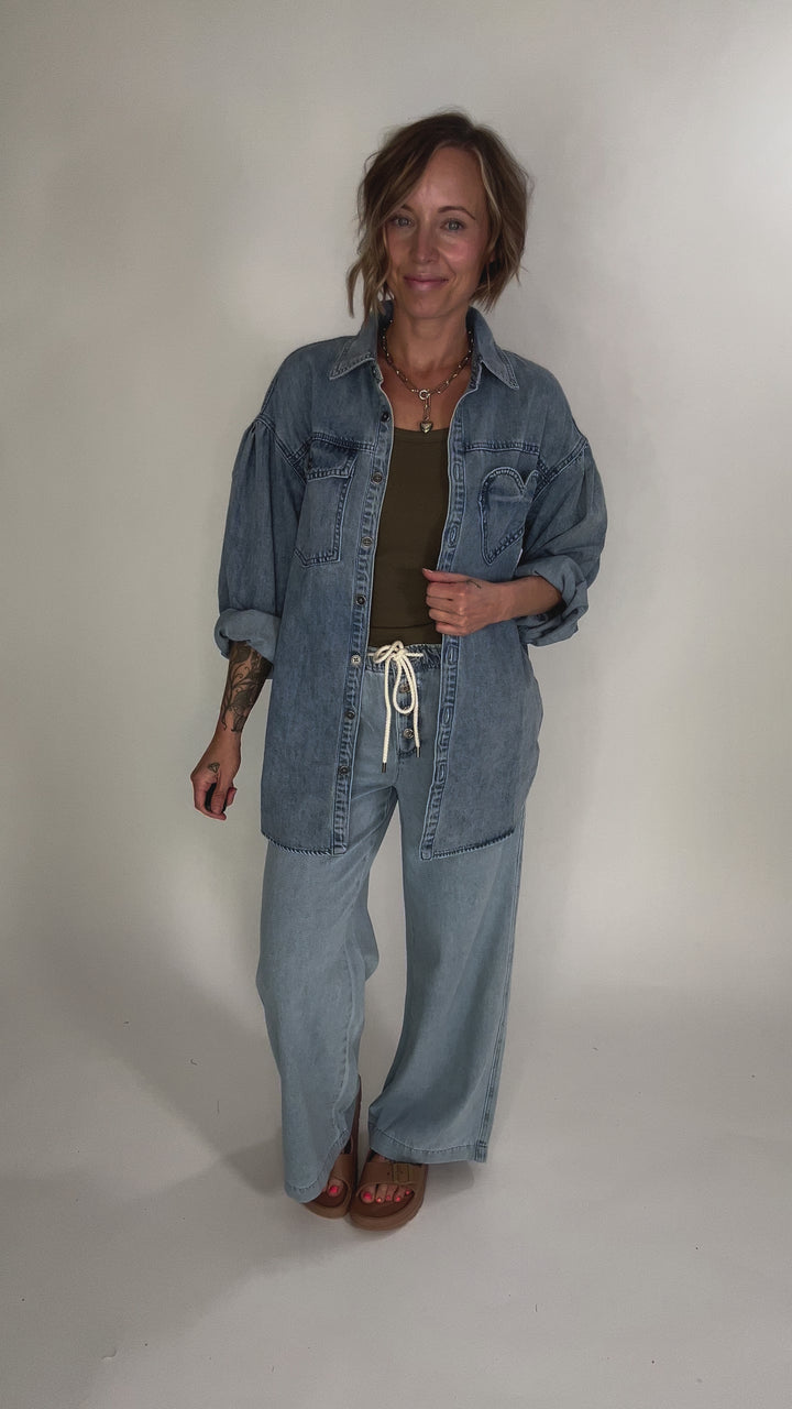 Heart Throb Denim Shacket- MEDIUM WASH-FINAL SALE
