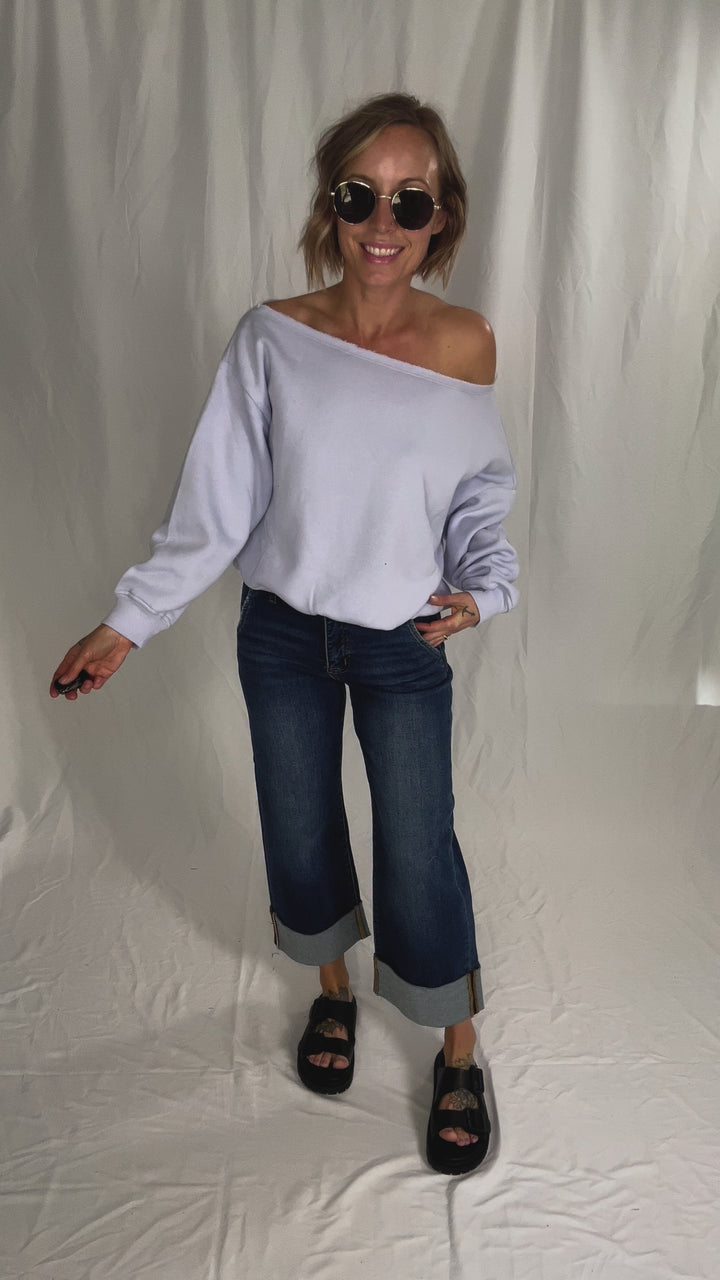 Janice Fleece Off Shoulder Top- IRIS-FINAL SALE