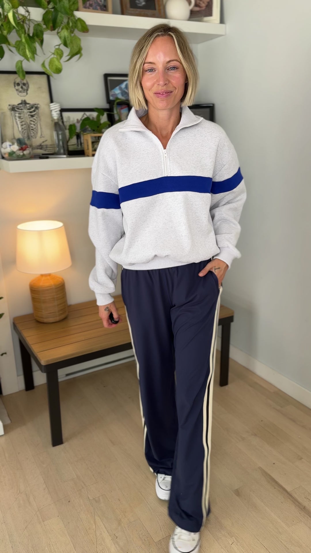 Elm Stripe Block 1/4 Zip- GREY/BLUE