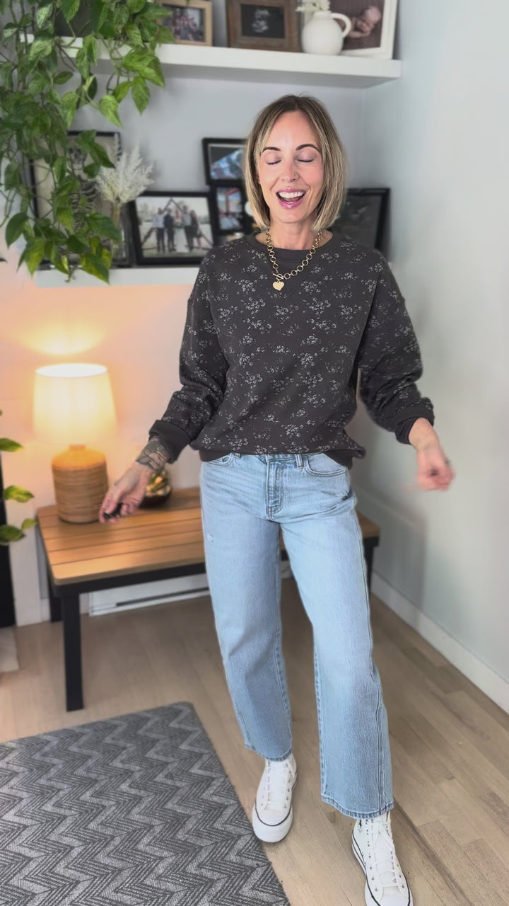 Petal Vintage Ditsy Floral Print Crewneck- ASH