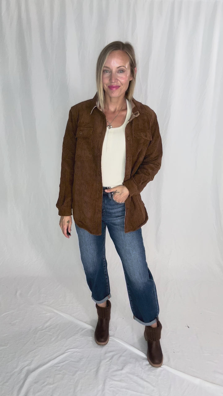 Pumpkin Patch Reversible Shacket- BROWN