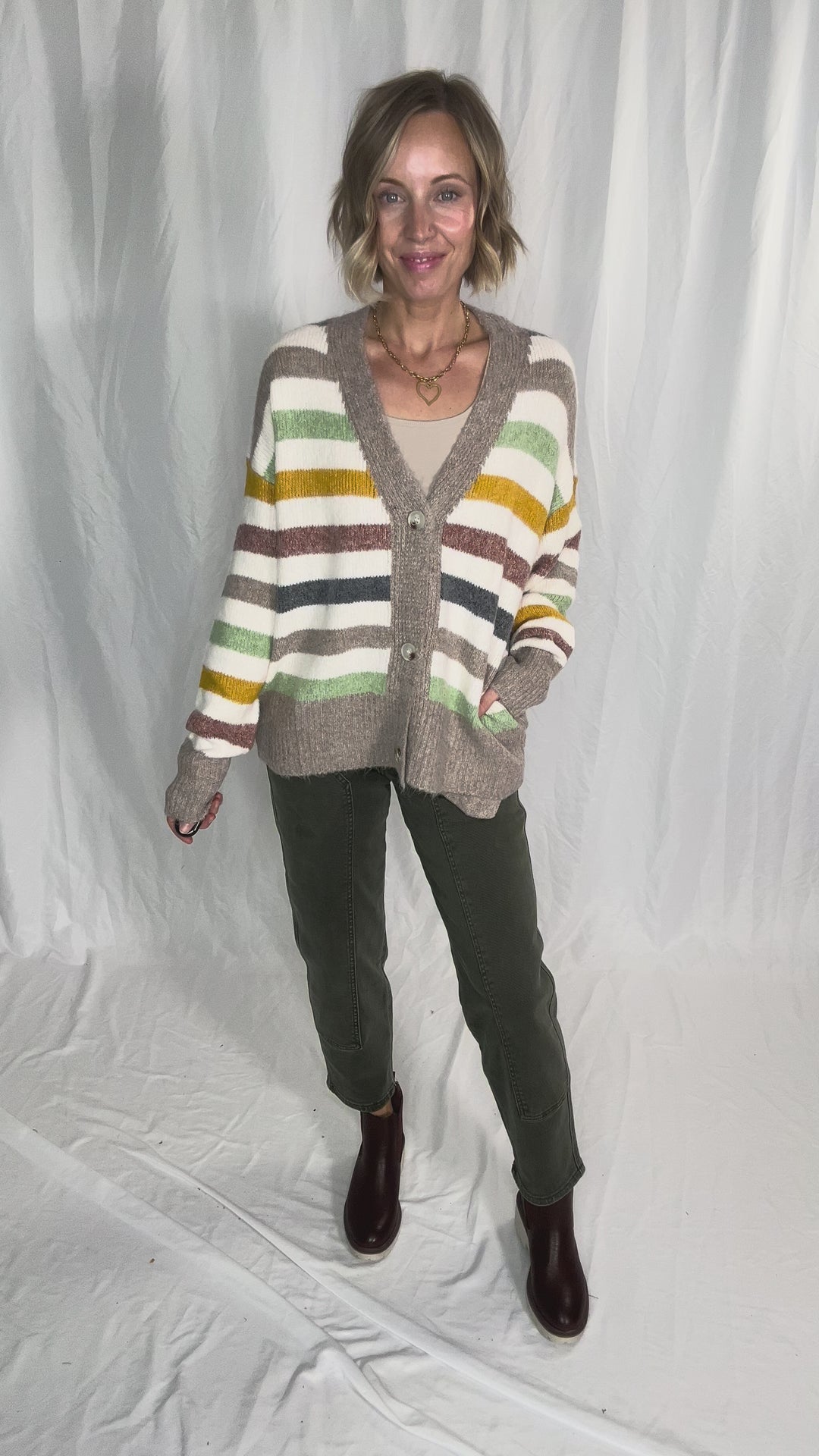 Winter Haven Button Down Cardigan- NEUTRAL STRIPES