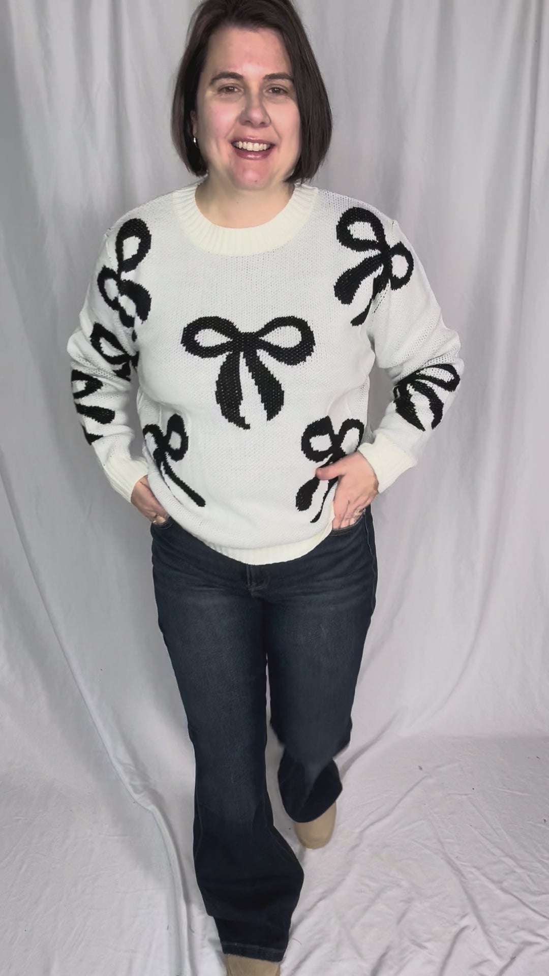 Holiday Bows Knit Sweater- CREAM