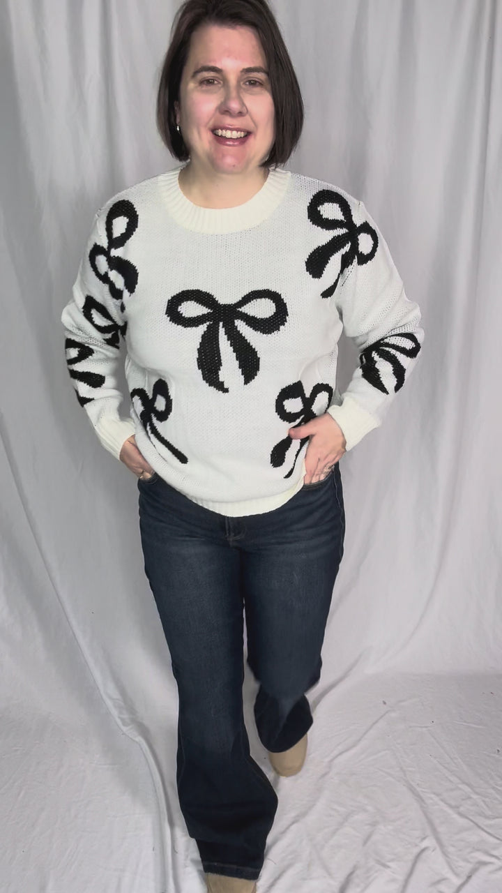 Holiday Bows Knit Sweater- CREAM