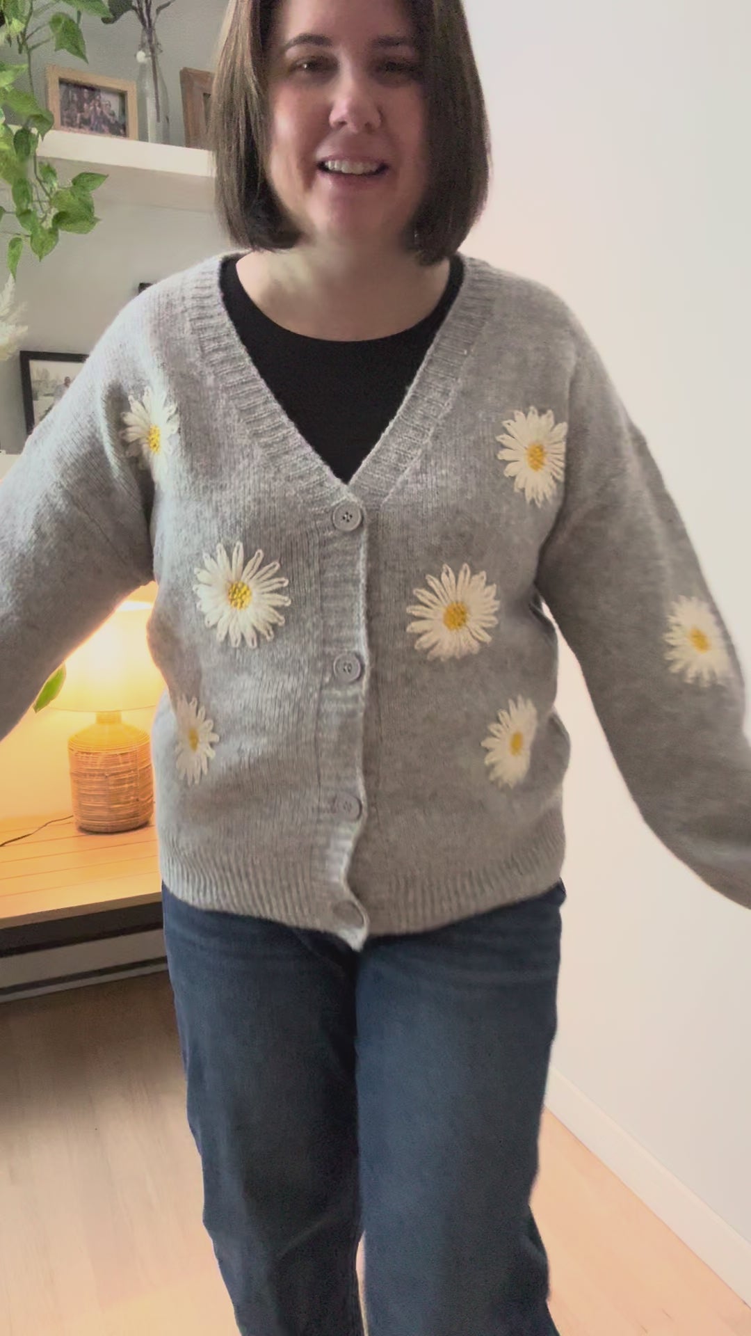 Justine Daisy Button Down Cardigan- GREY