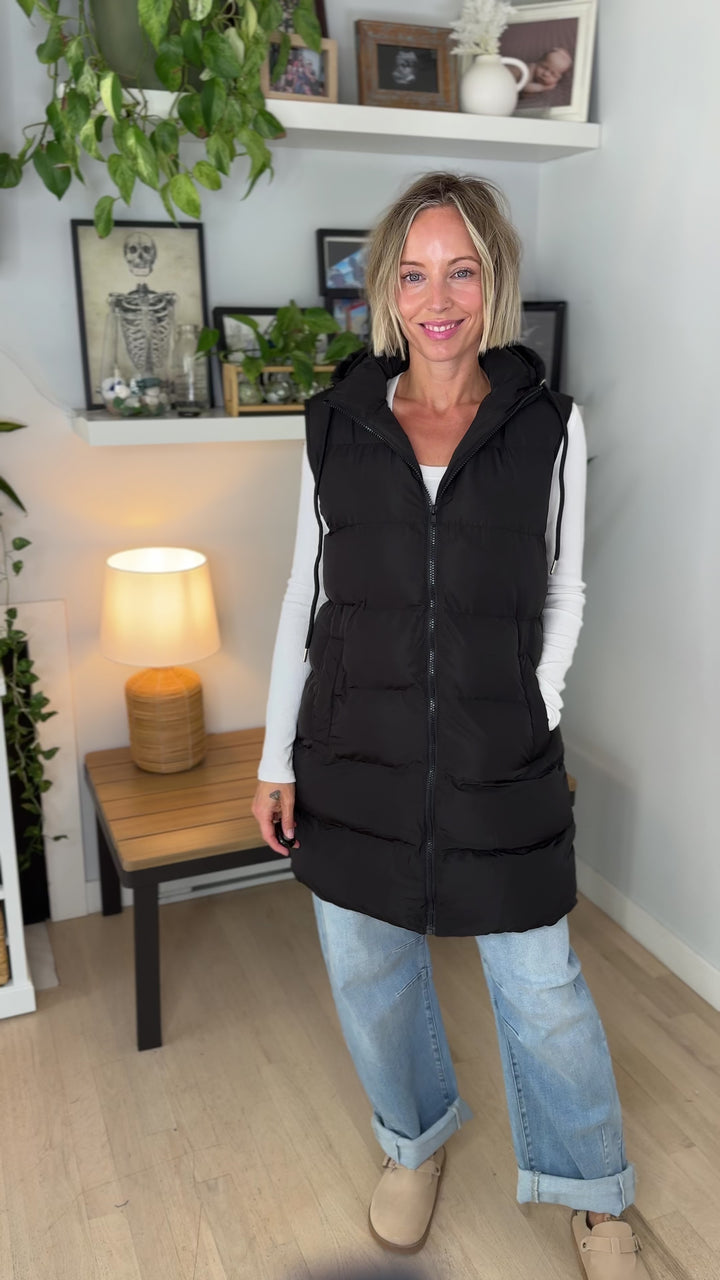 Everest Hooded Puffer Vest- BLACK